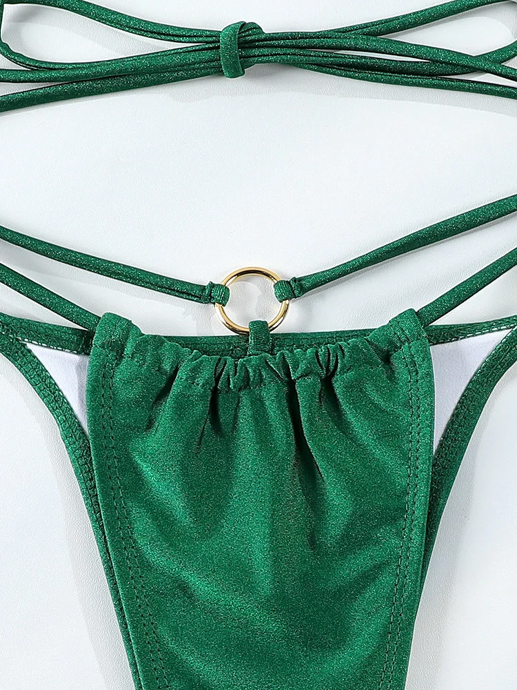 Halter Bikini 2024 Swimwear Women 2-Piece Swimsuit Micro Thong Sexy Biquini Green Bathing Suit Brazilian Halter Beachwear Summer