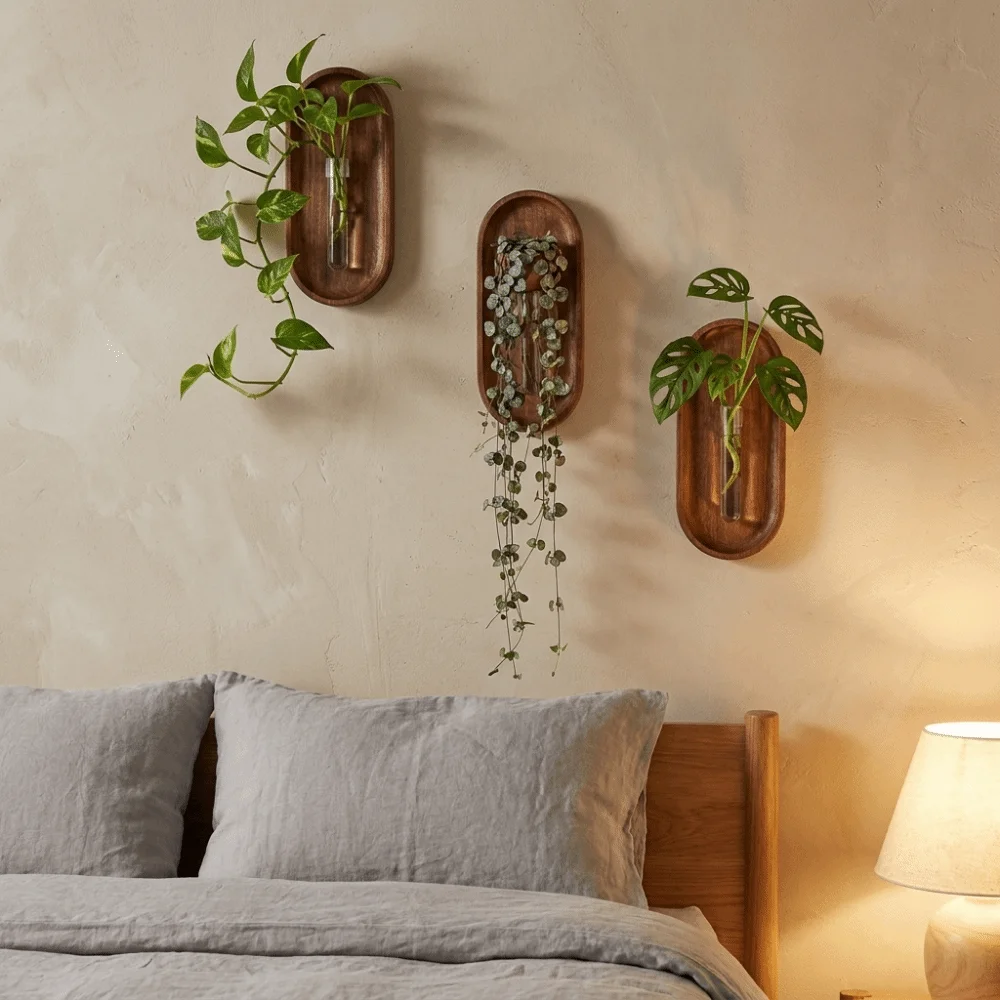 Solid Wood Wall Mounted Vase Space Saving Round/Oval Oval Tube Wall Vase Minimalist Hanging Plant Panel Home Decor