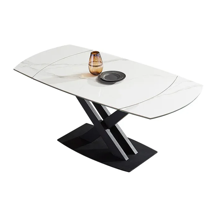 

Italian minimalist rock slab dining table, rotating telescopic rectangular light luxury high-end dining table