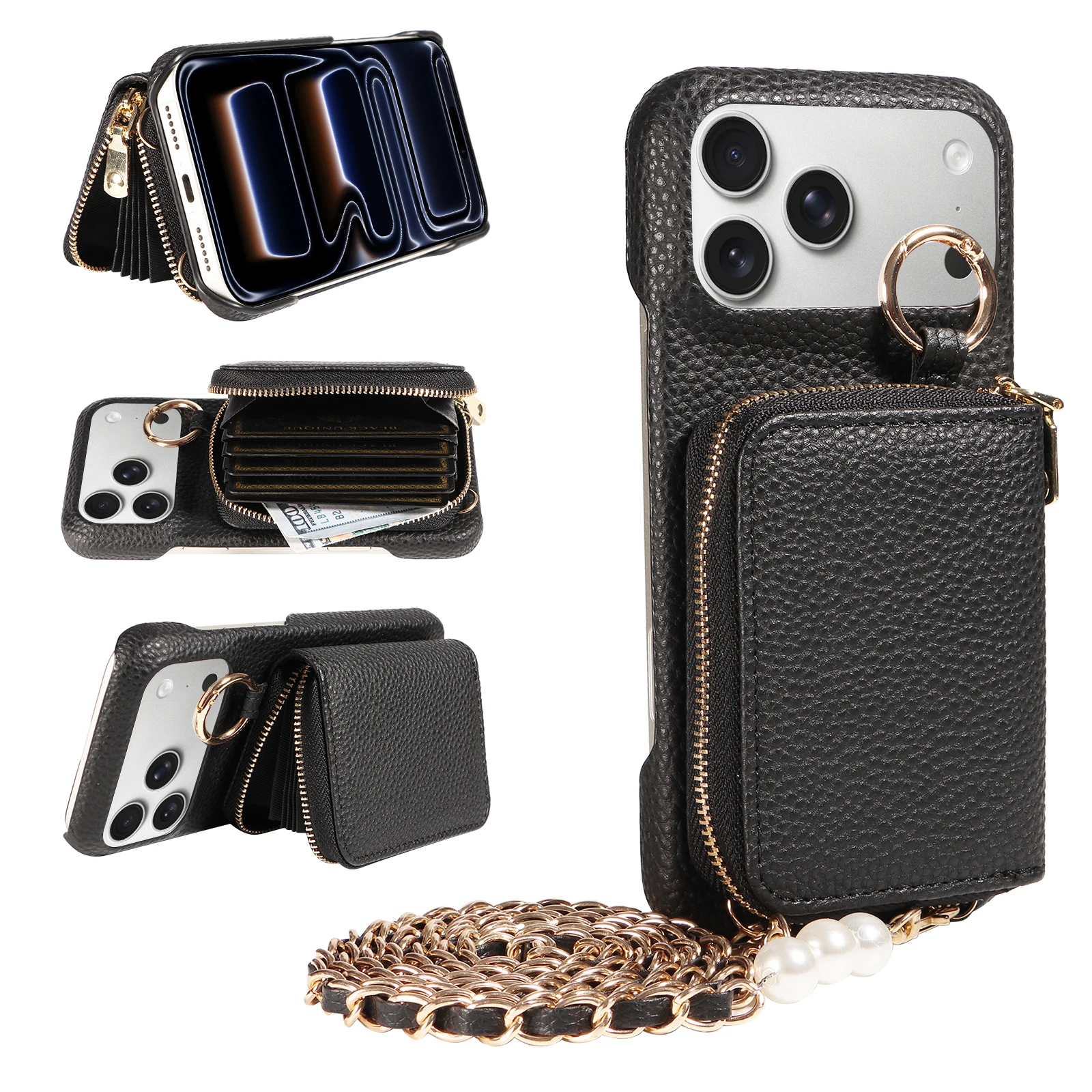 Neues Design PU-Leder-Handyhülle für IPhone 17 16 15 14 13 12 11pro Max Plus Mini 16e 17 Pro Max Crossbody stoßfeste Brieftaschenhülle