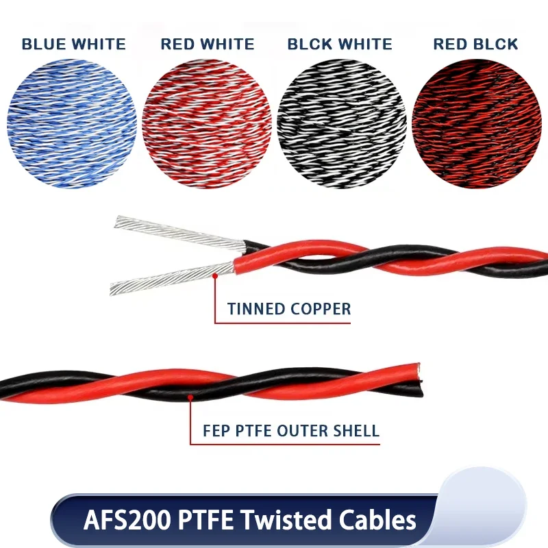 1~20m PTFE Wire AFS200 Twisted Pair 26/25/24/22/20/18/17/15/13AWG FEP Insulation Tinned Copper High Temperature Electronic Cable