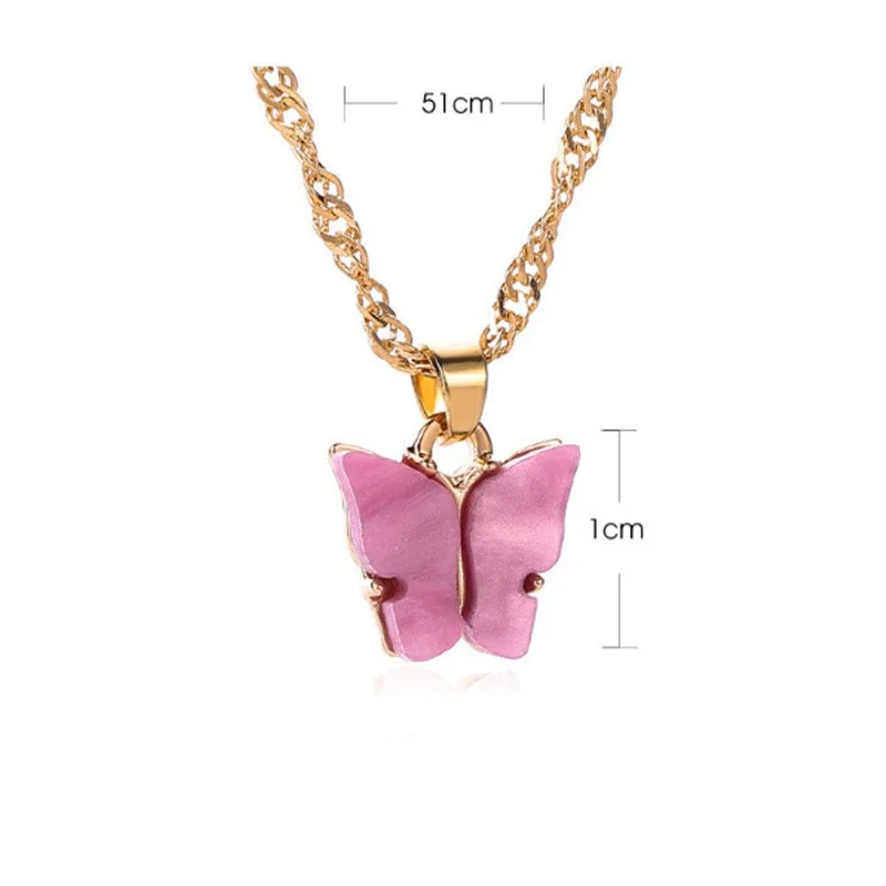 1pcs lady butterfly necklace acrylic colored sweet collarbone chain