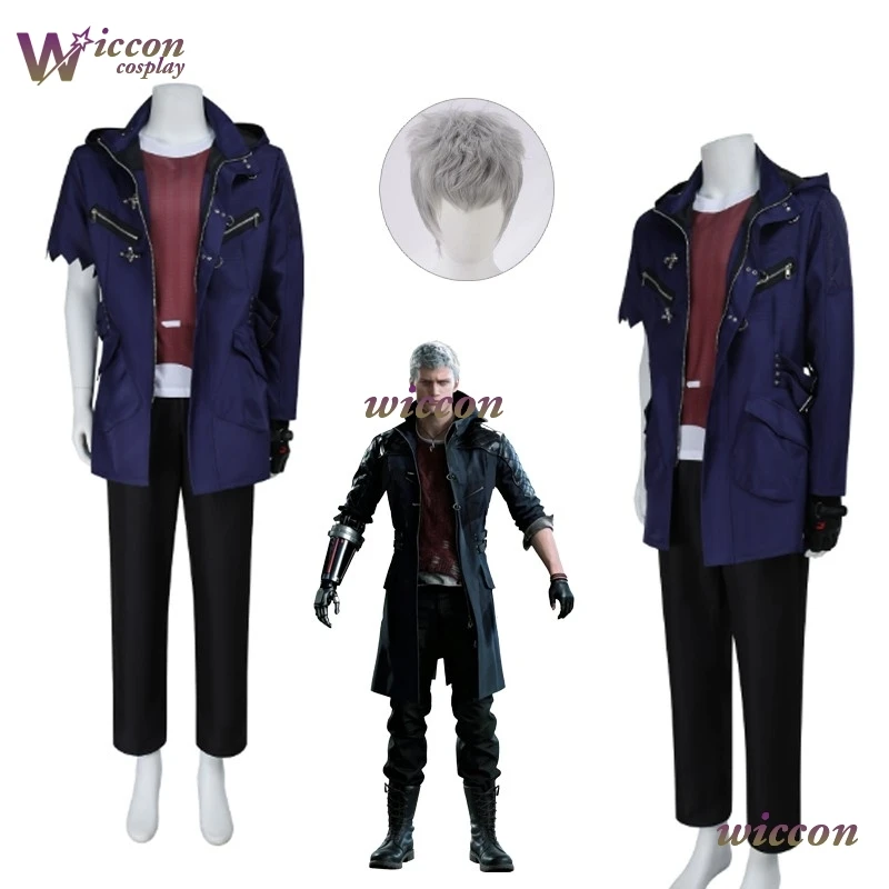 Mag Spiel Nero Cosplay Devil May Cry 5 Cos Kostüm Weiß Grau Perücke Anzug Comic-Con Uniform Halloween Party Outfit für Männer Mantel Glov