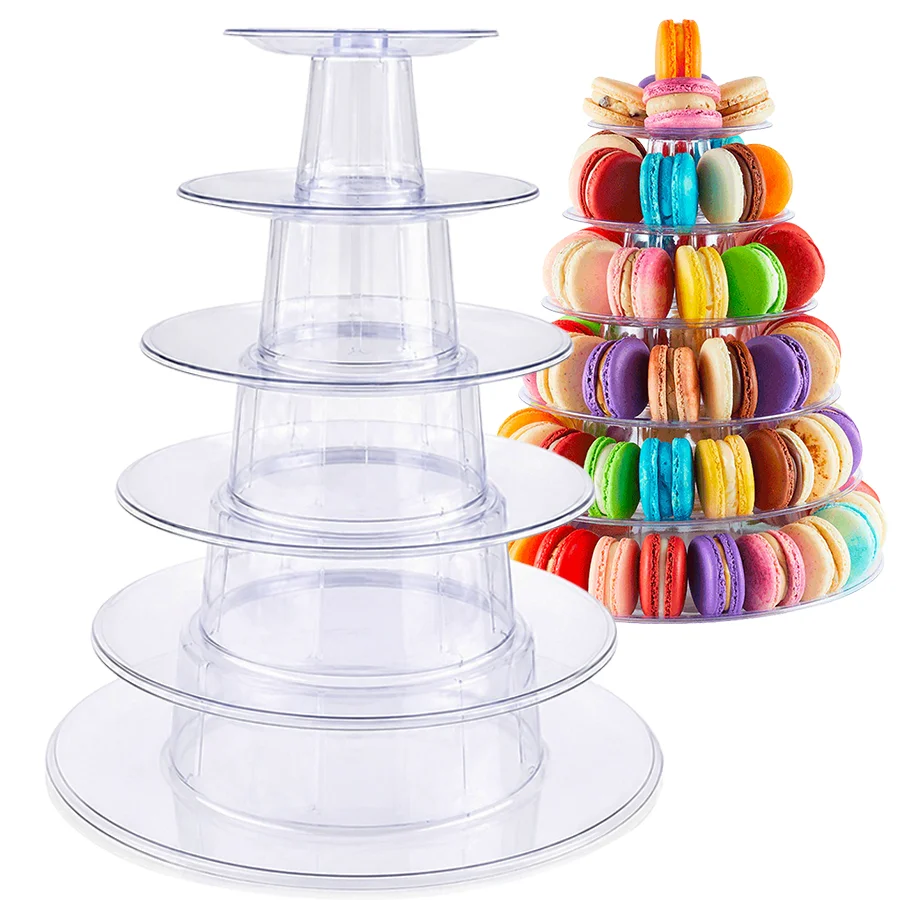 1pc Round Clear Macaron Tower Display Rack, Tiered Plastic Treat Stand, 6 Layer Dessert Organizer for Wedding Dessert Table, XJM