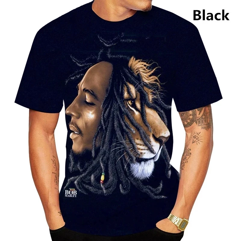 

Fashion Men's T-Shirt Bob Marley Graphic 3D Print Tees Summer Casual Loose O-neck Short Sleeve Reggae Hip Hop Street Man Clothes