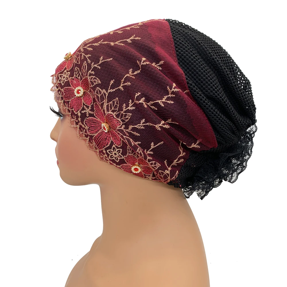 Stickerei Turban Kappe für Frauen Sommer Atmungsaktive Kopf Wraps Motorhaube Muslimischen Unter Schal Hut Krebs Chemo Hüte Turbante mujer – Detail 12