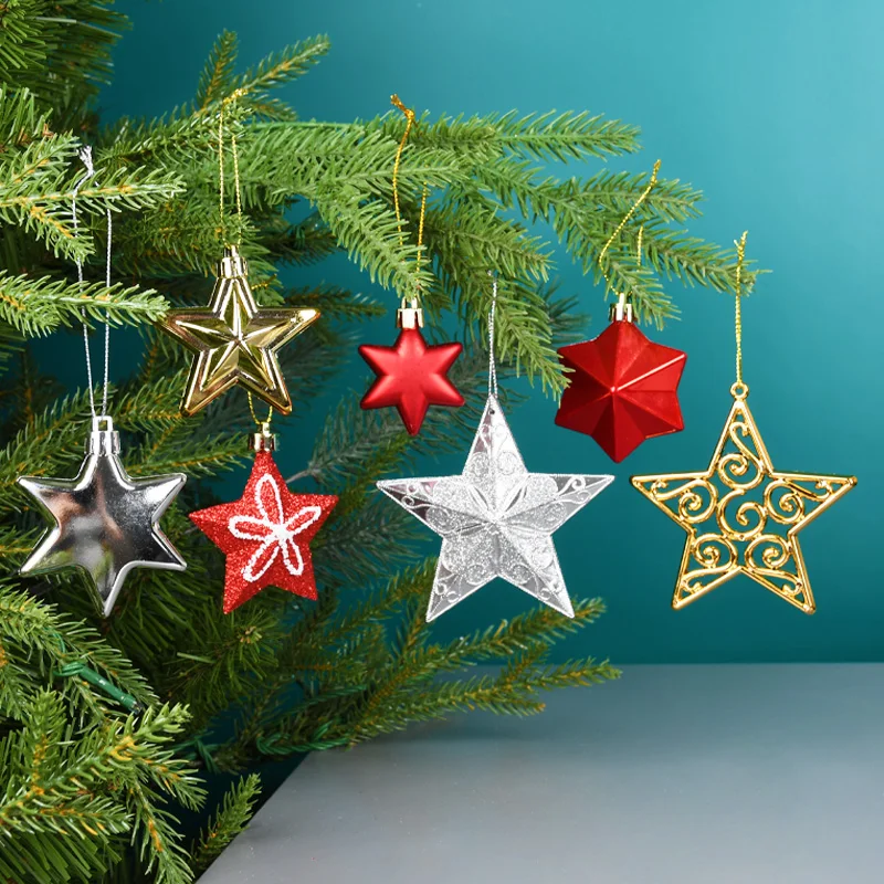 

Christmas Tree Decorations PVC Electroplated Painted Star Pendant Christmas Star Gold Silver Red Five Pointed Star Pendant 2023