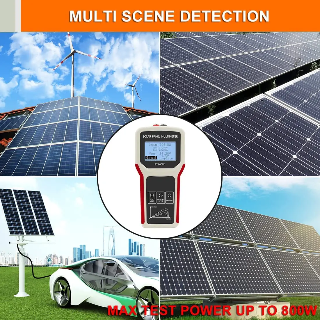 FrogBro Solar Panel Tester EL400B/ EY800W Photovoltaic Multimeter MPPT Detection Solar Panel LCD Tester Voltage Testing Tool