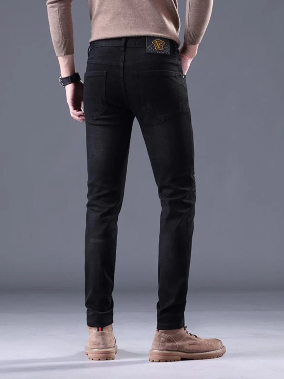 High-End Men's Slim Fit Jeans Casual Cotton Stretch Denim Printed And Embroidered Fashion Urban Style Spring Autumn Wear