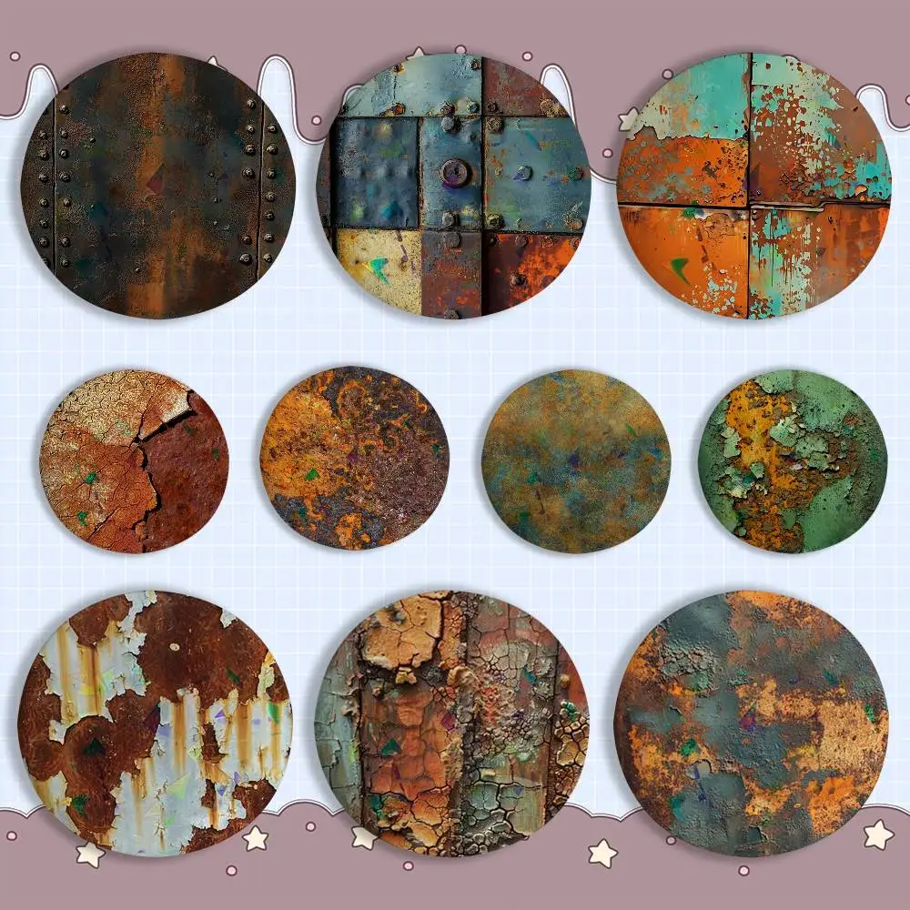 

Industrial R-Rust PrintS Art Reflective Pin Tinplate Round Brooch Cartoon Cosplay Badges for Bag Hat Toys Gifts