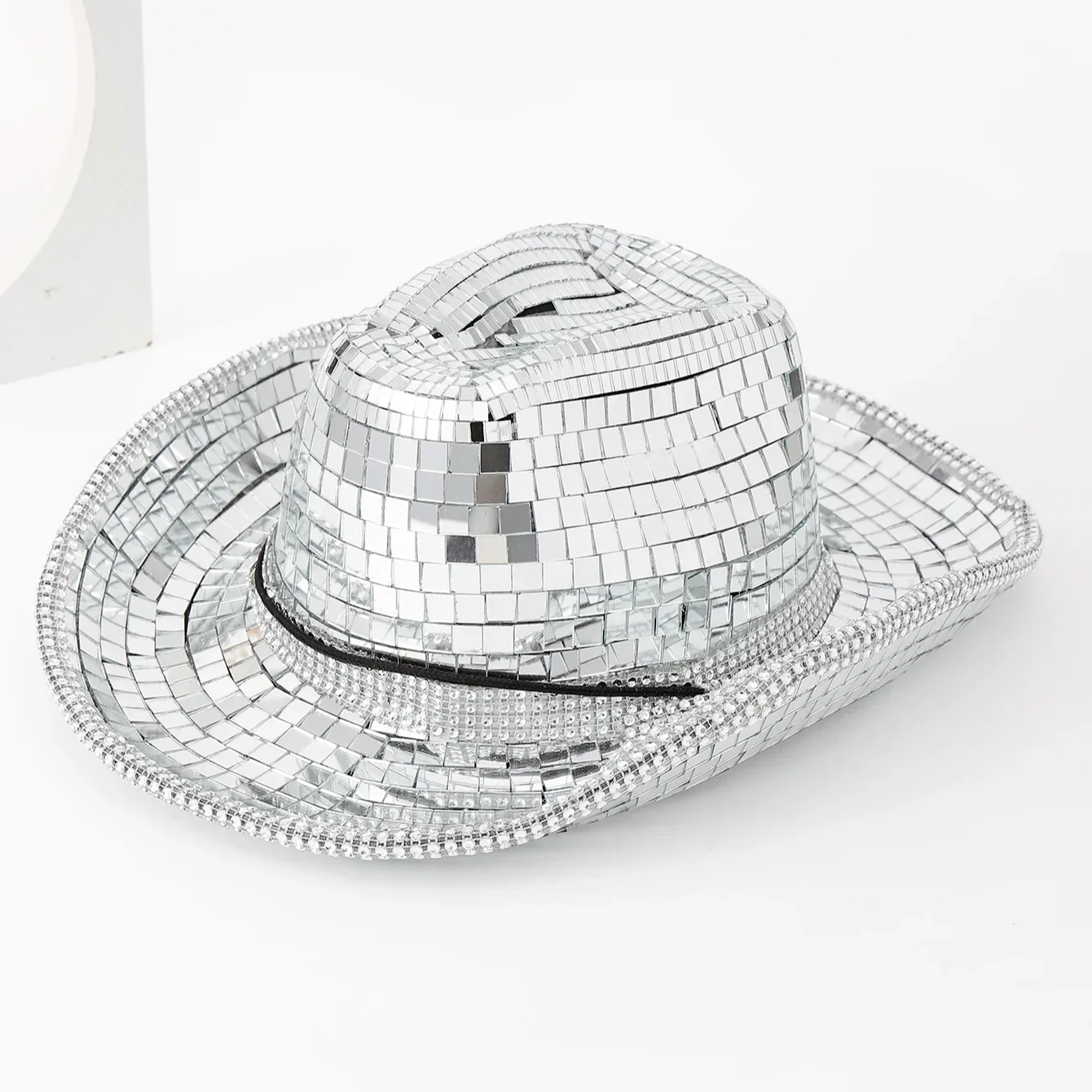 NEW Disco Mirror Ball Cowboy Hat Shiny Silver Fashion Glass Cowgirl Hat Pub Performance Custom Cap Men Party Gathering Show Rave