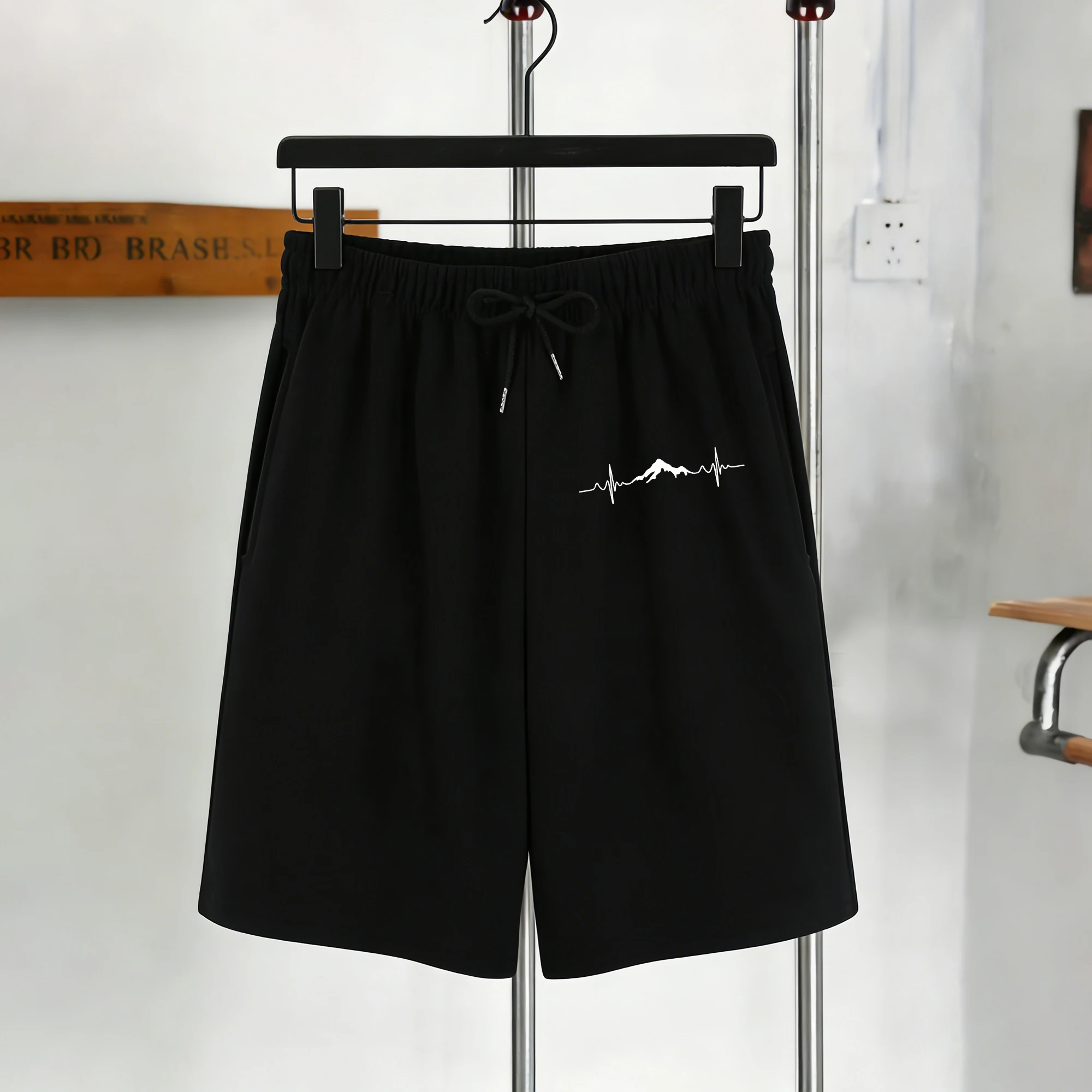 

The Lines Of The Mountain Design Pocket Pants Man Summer All-Match Drawstring Shorts Unisex Soft Street Vintage Sweatpant