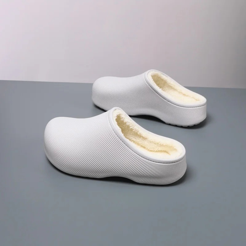 Unisex Winter Warm Clogs Micro Textured Shell Thick Sherpa Lined Slippers Slip On Mules Minimalist Daily House Footwear