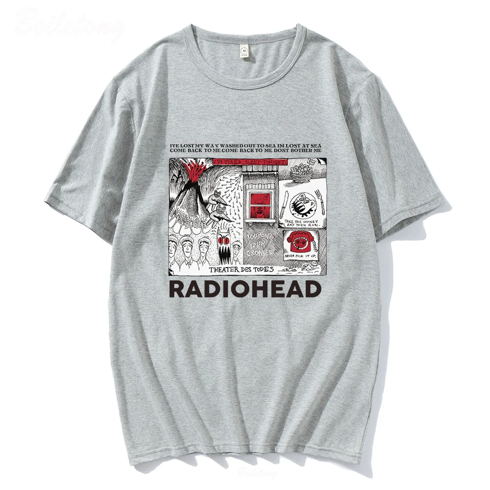 Radiohead T Shirt Vintage Hip Hop Rock Band T-shirts Unisex Music Fans Funny Prints Men\'s Short Sleeve 100% Cotton Harajuku Tees