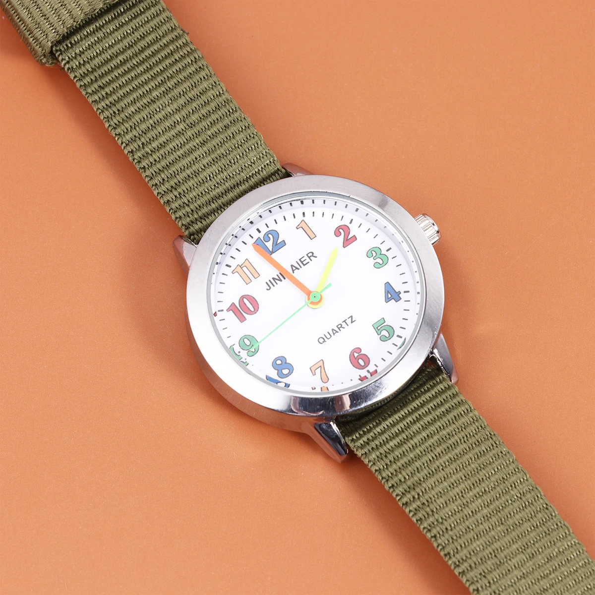 

Kids Cartoon Watch Green Minimalist Sports Wrist Watch For Children Adjustable Nylon Strap Precise Quartz Timepiece Birthday
