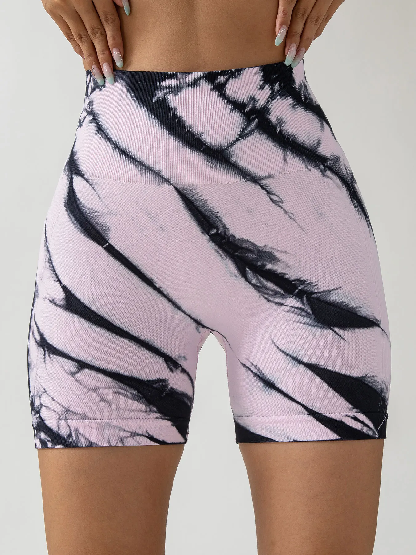 Tie Dye Seamless Push Up Yoga Shorts For Women High Waist Fitness Workout Running Cycling Sports Gym Shorts Peach Butt Shorts