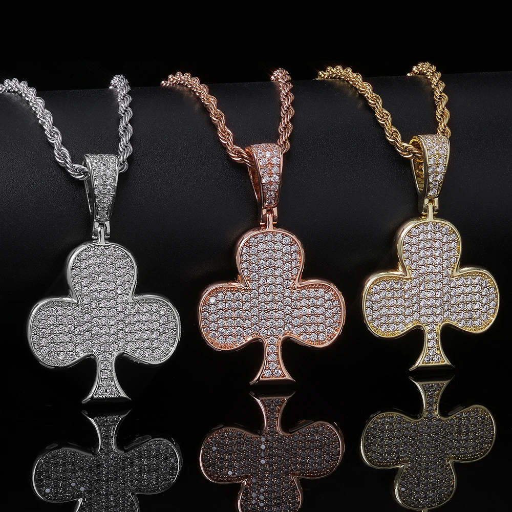 

ESKEEM Fortune Lucky Charm Plum Blossoms and Peach Blossoms Pendant Poker Iced Out Hip Hop Jewelry Custom Pendant