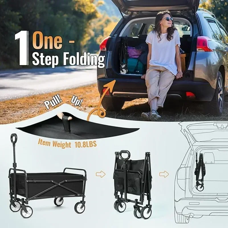 Collapsible Folding Utility Beach Cart Wagon Heavy Duty Large Capacity Fold Wagon Ourdoor Trolley Portable Garden Camping Cart