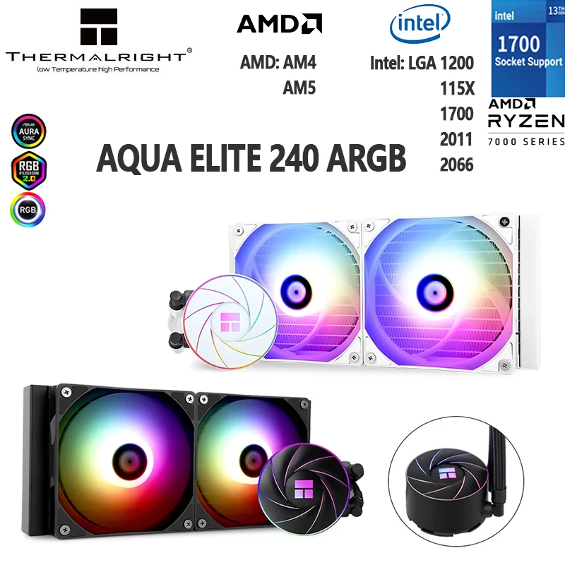 

Водяной Охлаждающий радиатор Thermalright AQUA ELITE 240 белый ARGB 5 в 3PIN ARGB, радиатор для процессора, жидкий охладитель для LGA 1700 115x1200 AM4 AM5