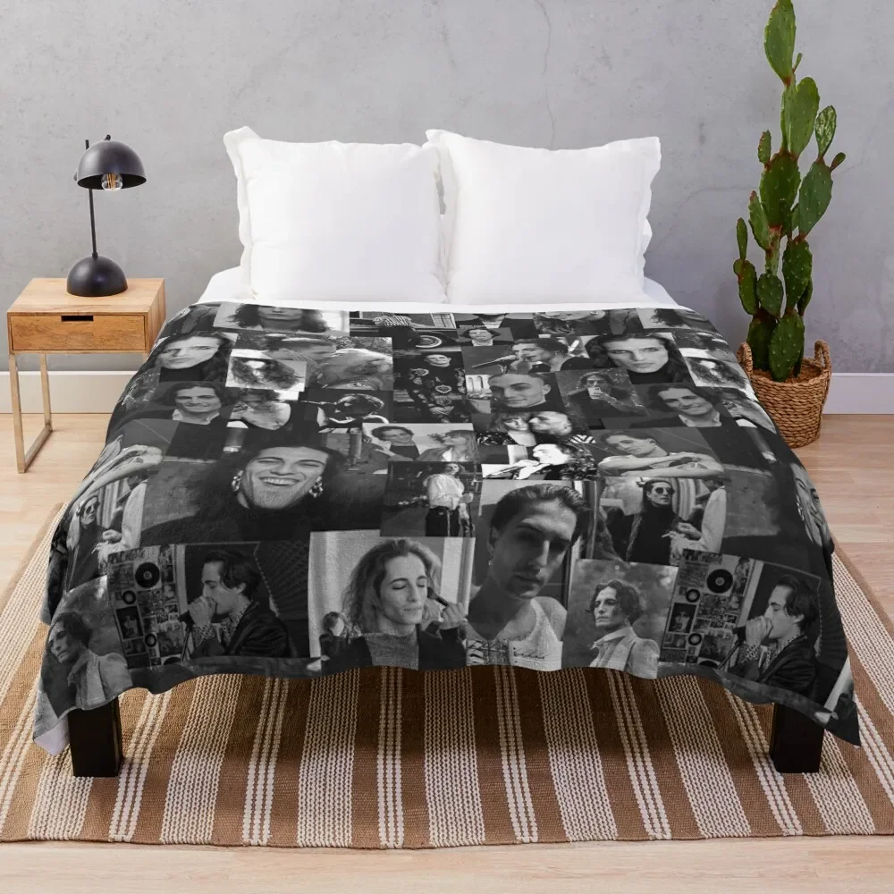 

Damiano David collage photos bw Throw Blanket Flannels Soft Beds Thin Blankets