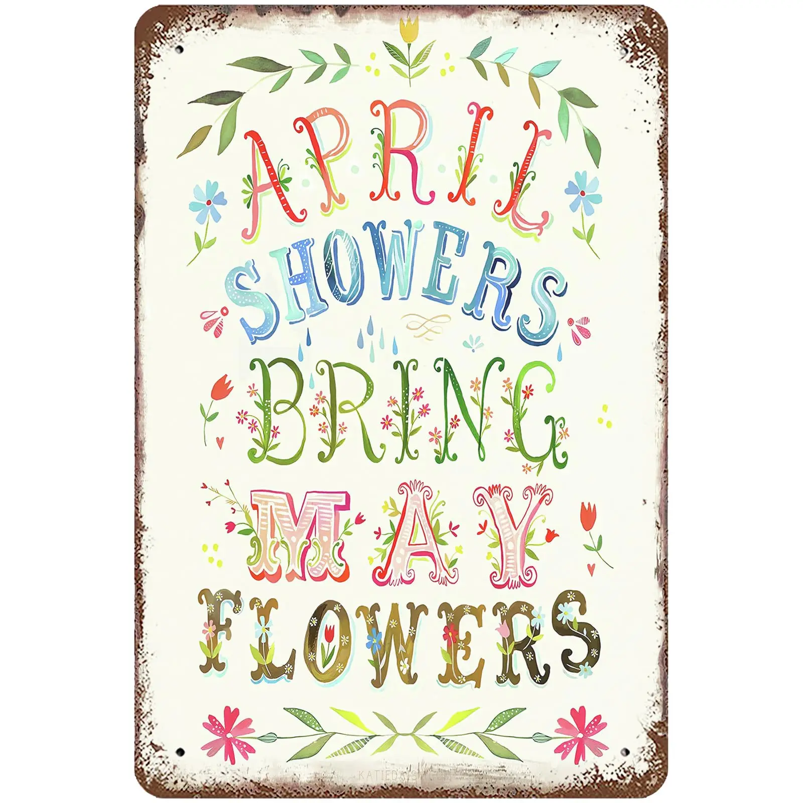 Sumianyh Vintage Metal Tin Sign 8x12 Inches, Flowers Quotes Wall Decor April Showers Bring May Flowers Poster for Home Livi sign