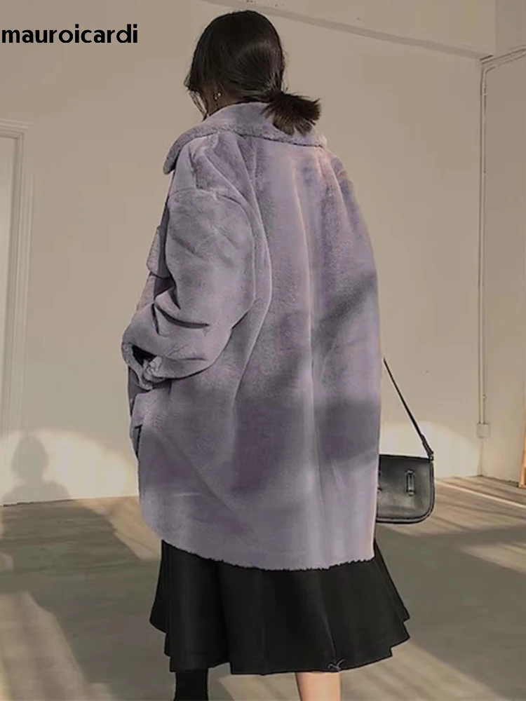 Mauroicardi Autumn Winter Oversized Thick Warm Soft Faux Fur Shirt Women Long Sleeve Loose Casual Soft Fluffy Jacket Coat 2024