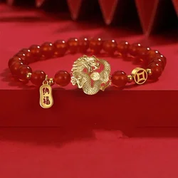 Pulsera de dragón del zodiaco para hombre y mujer, brazalete de cuentas Rojas, estilo chino, para la salud y la buena suerte, joyería para pareja, 2024