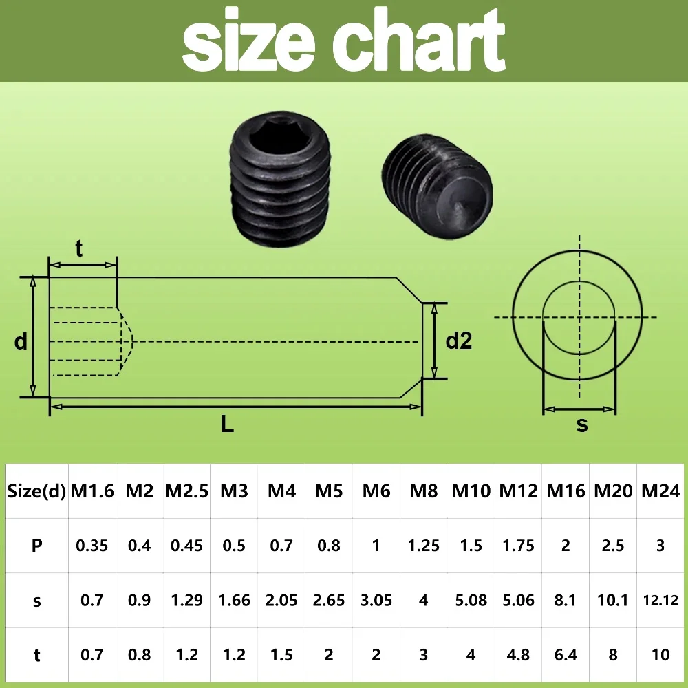 10 - 60pcs DIN916 304 Stainless Steel Grade 12.9 Carbon Steel Hex Socket Set Screws Grub Screw Bolt M1.6 M2 M2.5 M3 M4 M5 M6 M8