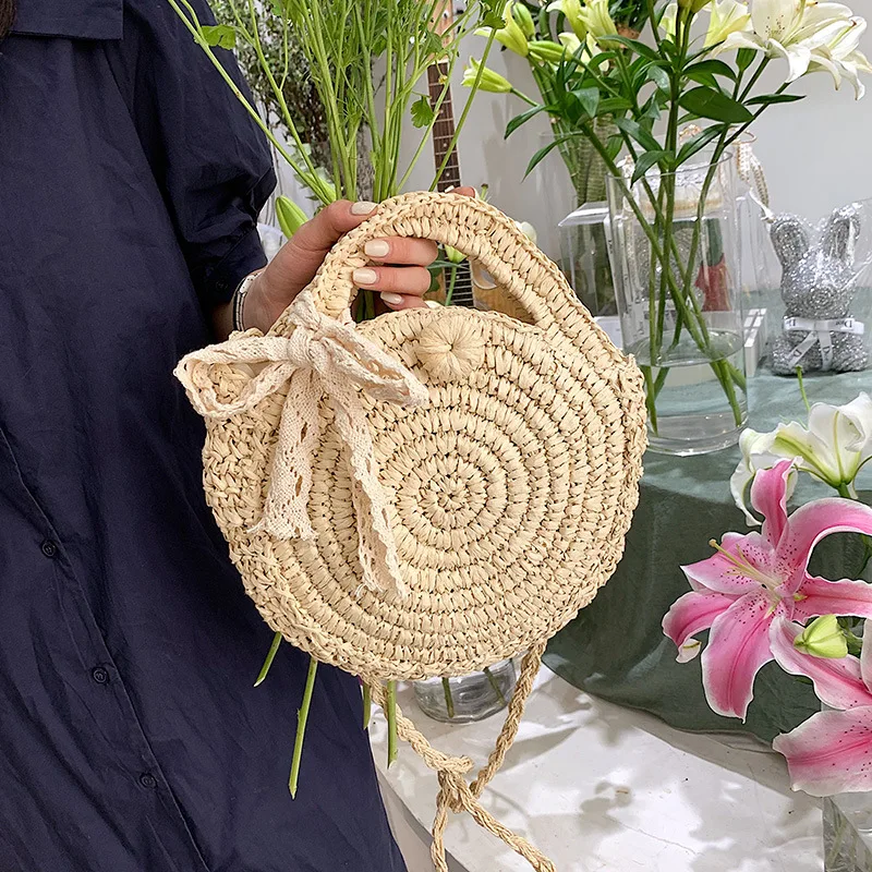 Fashion Rattan Summer Beach Bags Ladies Small Handbag Straw Knitting Women Shoulder Crossbody Bags Circle Travel Shopper Totes