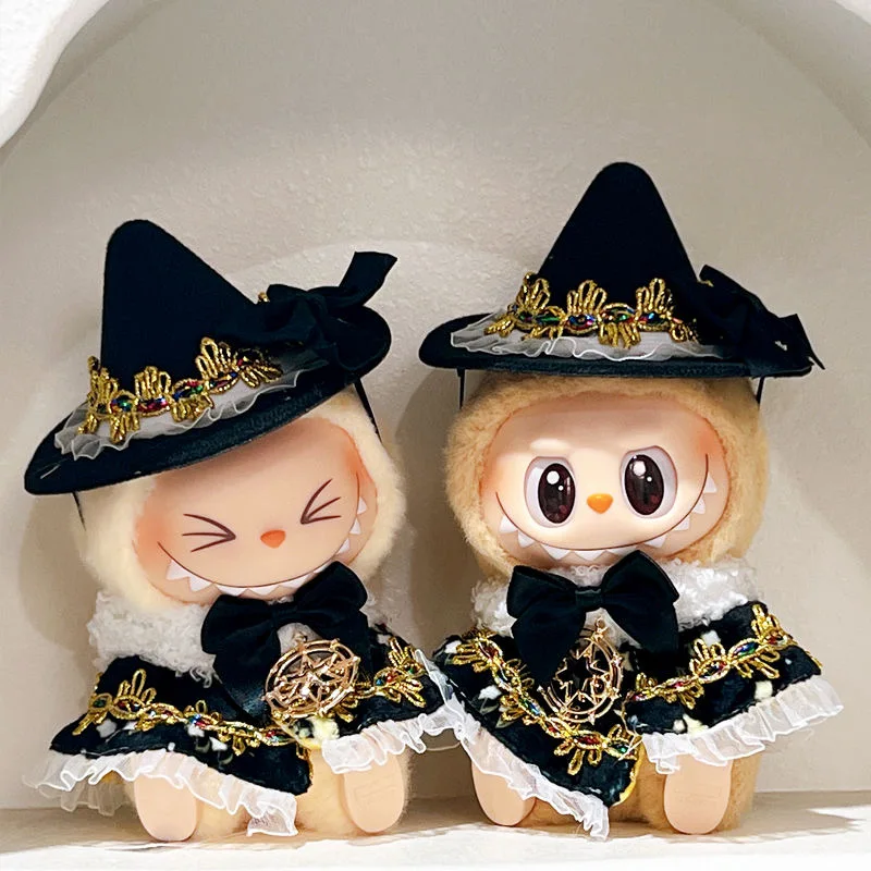 

10cm Plush Doll Handmade Clothes 17cm Labubu Doll Anime Magician Priest Cosplay Costume Hat Cloak Set