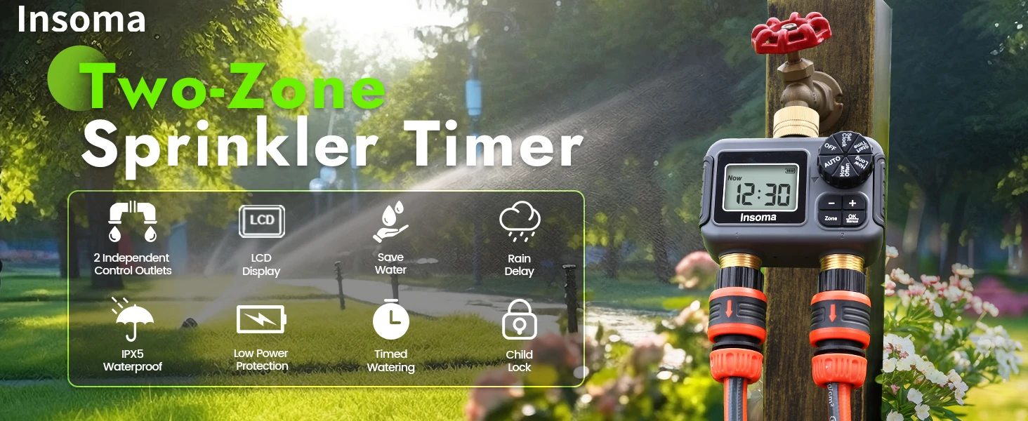Dual Outlets Smart Irrigation Bewässerungssystem Automatischer Wassertimer Sprinkler Wasserhahn Schlauch Programmierer für Garten im Freien – Detail 1