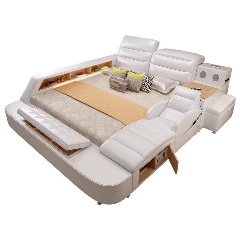 

Простая кожаная мягкая многофункциональная татами для главной спальни, двойная роскошная умная свадебная кровать