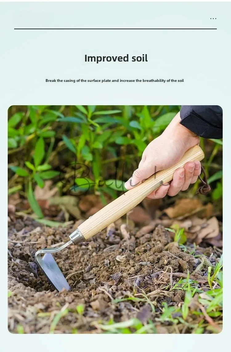 Gardening Stainless steel small hoe Portable short wooden handle hoe Household vegetable planting tools Flower growing
