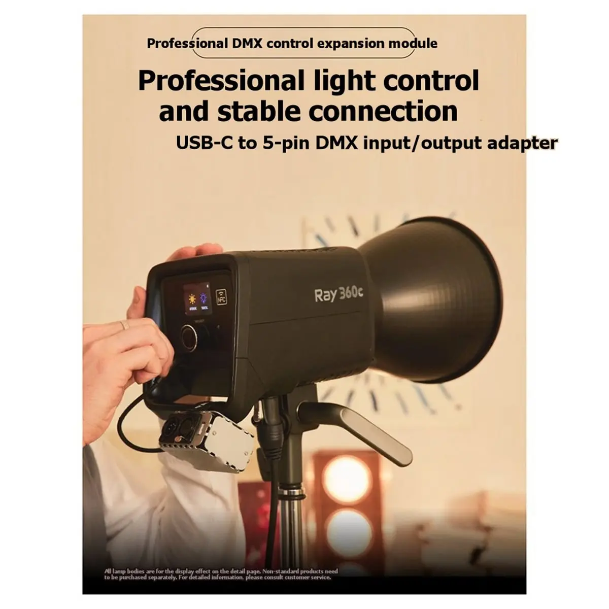 

Новый электронный адаптер USB-C на 5-контактный (вход/выход) с проводным управлением DMX512 8-бит, с винтом 1/4-20 дюйма для Ray 360c и 660c