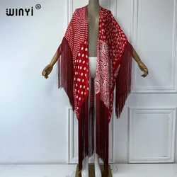 WINYI kimono summer beach Bikini Cover-up sexy tassel cardigan Holiday long Sleeve maxi dress beach wear women 2025 poncho coat