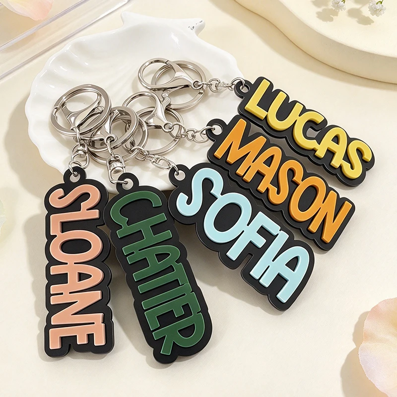 Custom Stacked Bold Letter Acrylic Name Keychain Personalized Double Layer 3D Nameplate Keyring Backpack Decor Bag Charm Gift