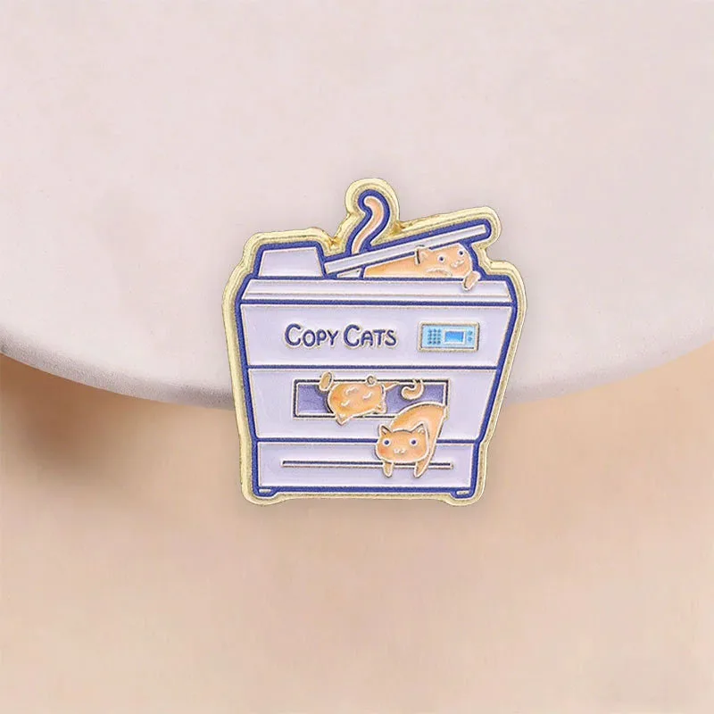 Copy Cats Enamel Pin Funny Office Cat Brooch with Photocopy Machine Design Perfect Gift for Cat Lovers or friends ﻿