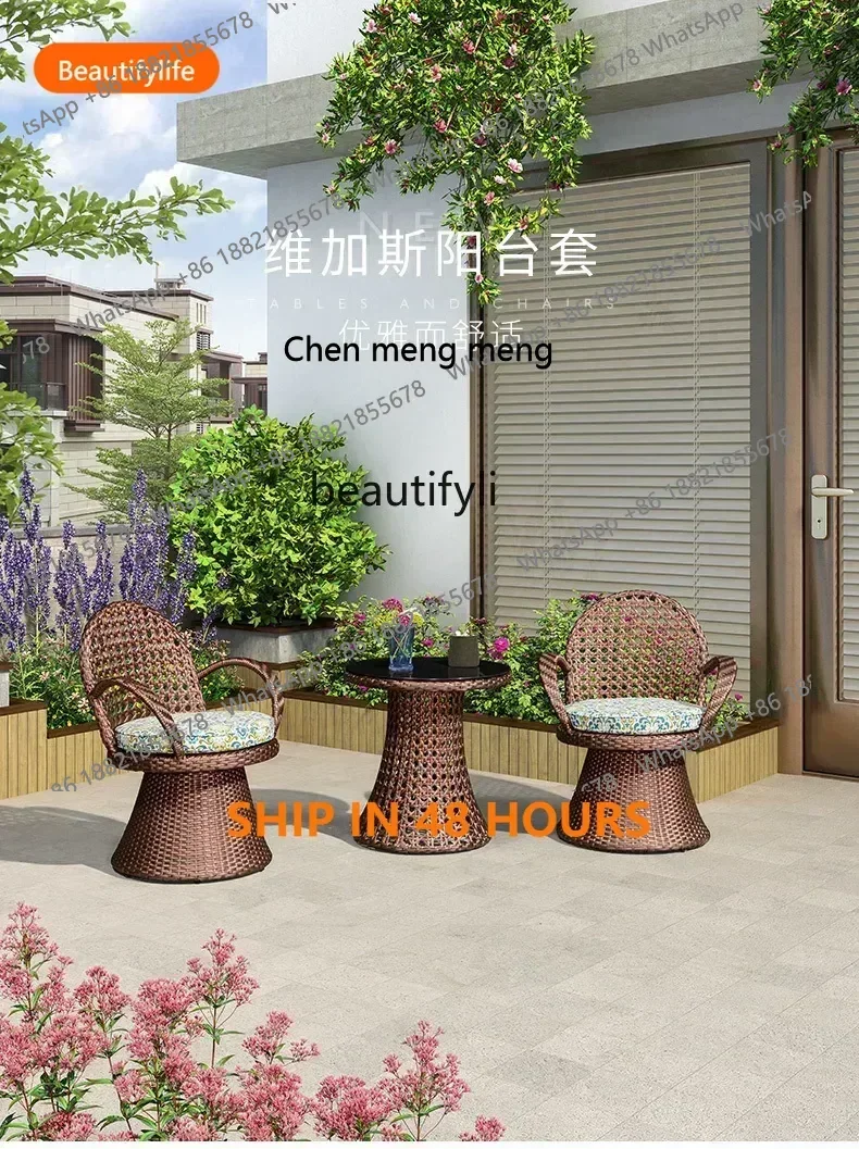

Outdoor Rattan Chair Table and Chair Rattan Three-Piece Tea Table Garden Coffee Table and Chair Leisure Areahy FH H