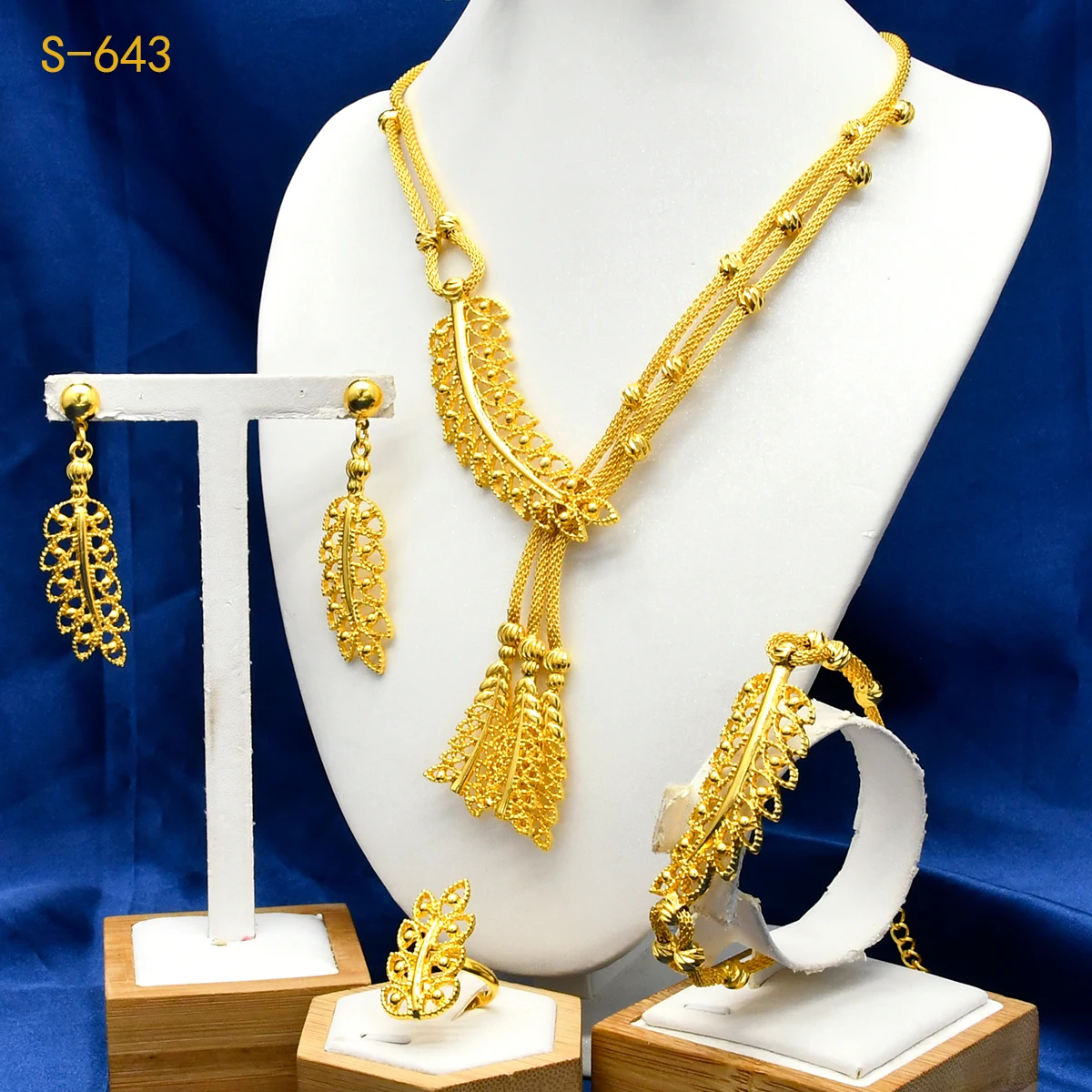 

ANIID Trendy African Jewelry Set for Women Leaf Necklace Earrings Dubai 24k Gold Color Bracelet Fashion Jewellery for Party