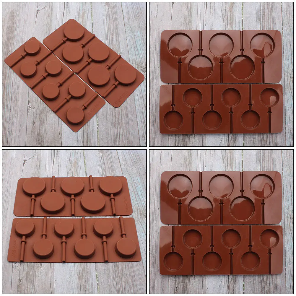 2Pcs Round Silicone Chocolate Mold DIY Lollipop Cookie Candy Baking Tool Food Grade Oven Microwave Freezer Safe Non Stick Easy