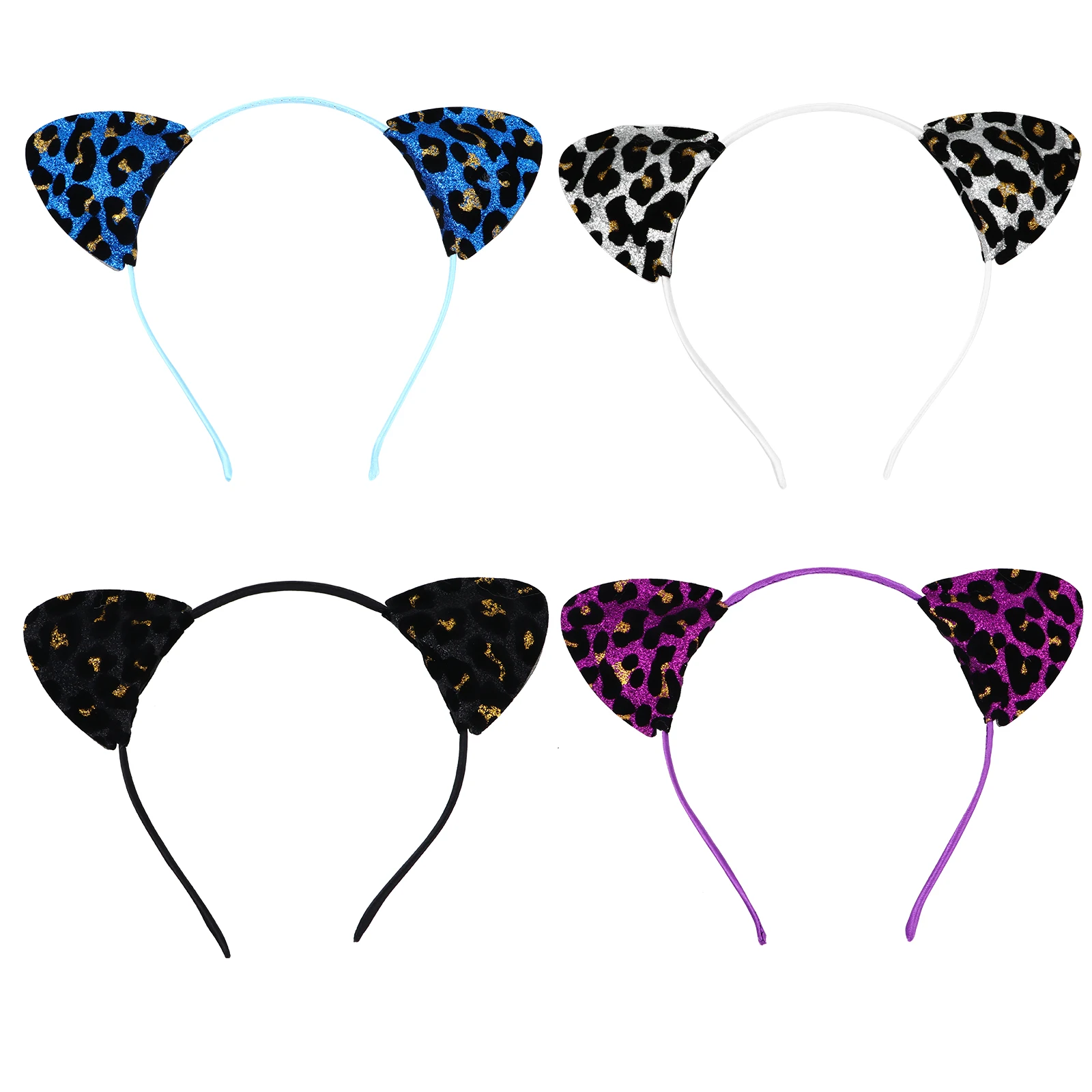

4pcs Cat Ear Headb Glitter Leopard Print Hair Accessories Fashion Masquerade Party Women Hoop Hairstyle Tools