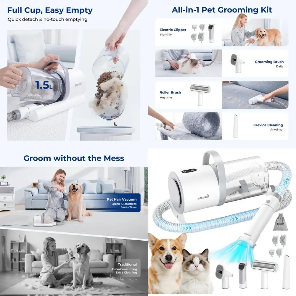 

Набор для ухода за животными 4-в-1: машинка для стрижки, щетка, пылесос 12000 Па, контейнер для пыли 1,5 л для бесшумного домашнего ухода