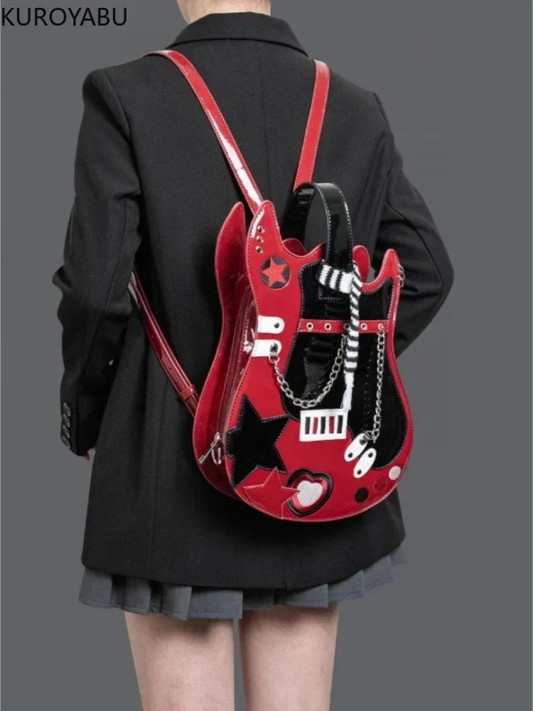 Mochila de guitarra de PU, bolsos Harajuku, Color de contraste creativo, lindas Mochilas de hombro tipo bandolera, bolso elegante japonés Y2k,