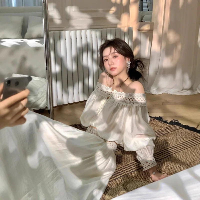 

Elegant Pure Color Set Hollow out Shoulder Bridesmaid Dress Long A- Line Skirt with Sash Casual Outfit for Women