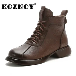 Koznoy 3cm nowa naturalna pełna krowa prawdziwej skóry wiosna jesień średnio wysokie buty z cholewami mieszkania kobiety botki mokasyny damskie wygodne buty