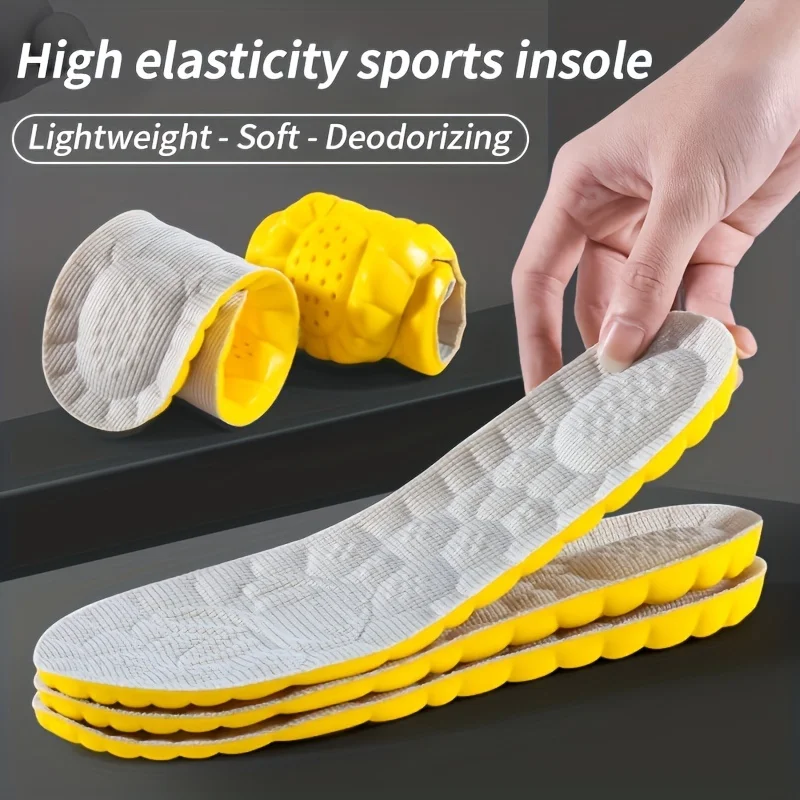 Plantillas deportivas 4D, suela de TPU, almohadillas suaves de alta elasticidad para zapatos, desodorante transpirable, cojín de absorción de impacto, soporte para arco, 2 pares