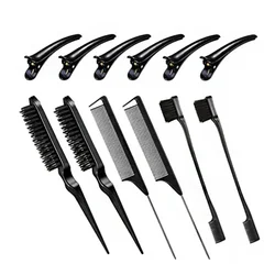 12pcs Hair Styling Comb Set Teasing Hair Brush Triple Teasing Comb Dual Side Edge Brush Comb Pintail Design Hairstyles for Women