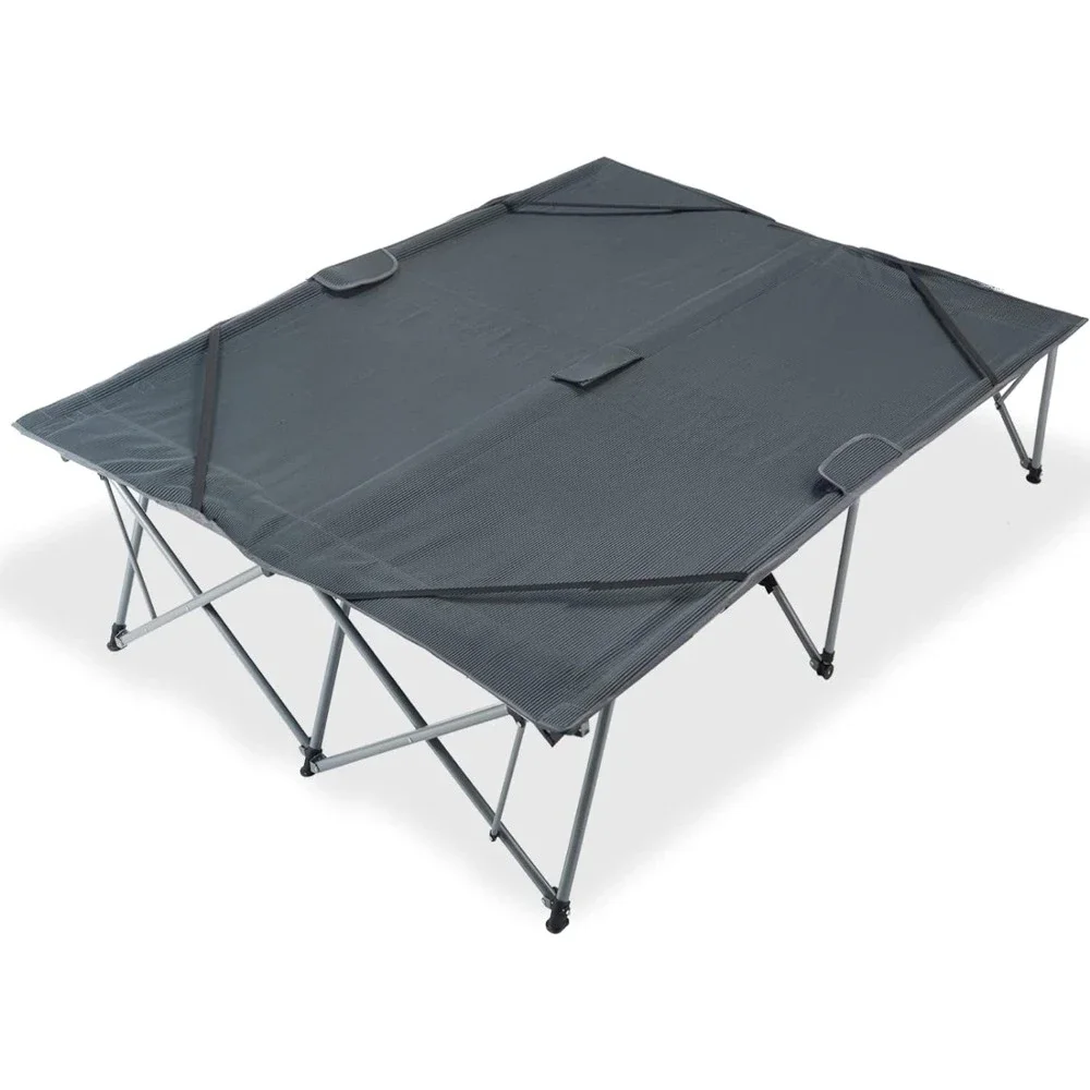 Folding Camping Bed, Adjustable Heavy-duty Outdoor Oversized Adult Width,84.6 Inches X 55.1 Inches X 18.9 Inches,Gray Double Bed