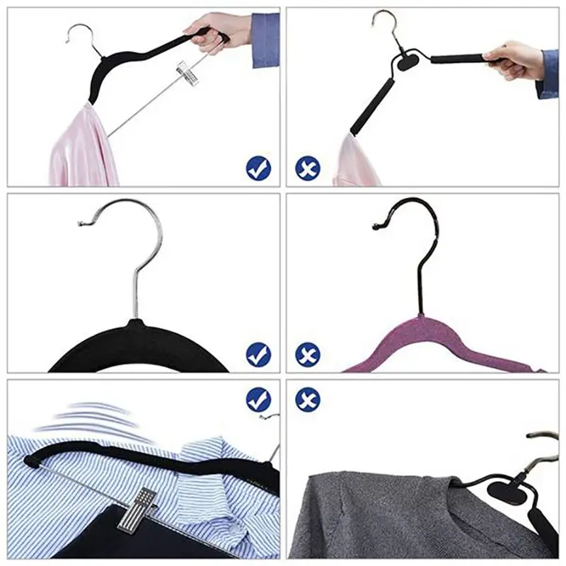 FLYY-30er-Pack Kleiderbügel mit Clips, schwarze Samtbügel für Röcke und Kleidung, Hosenbügel, ultradünn, rutschfest – Detail 4