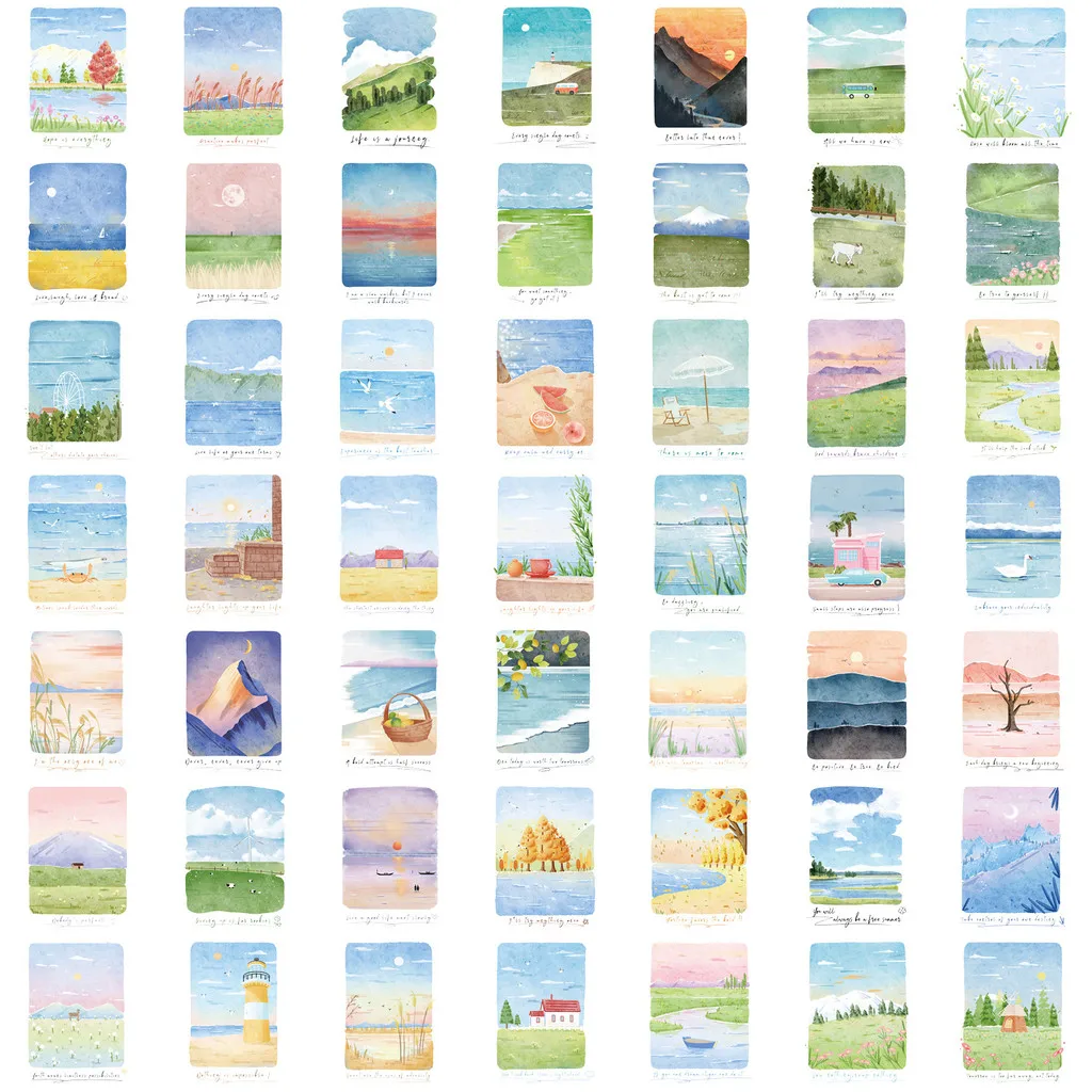 50PCS Transparent INS Mountain & Sea Painting Sticker Pack - Waterproof Clear PET for Scrapbook Decor RecordingYourLife Store